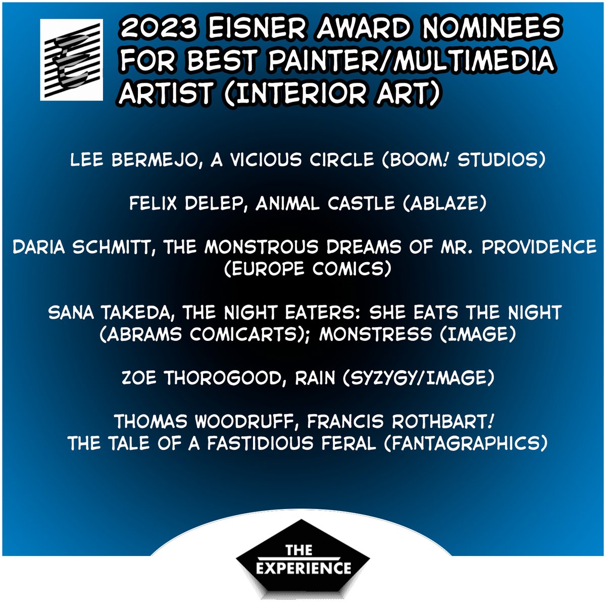 Congratulations to  the Eisner Awards Nominees 2023 for Best Painter/Multimedia Artist (interior art)