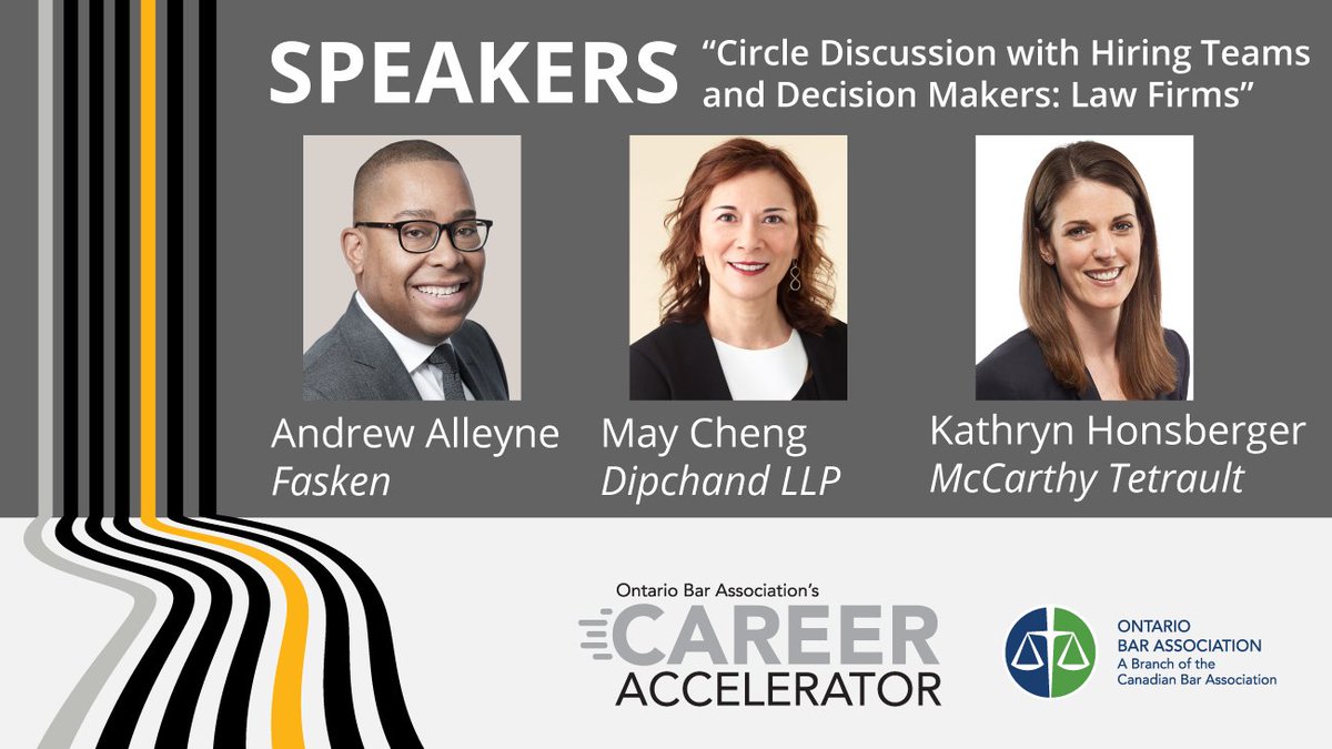 Ontario Bar Association (@obalawyers) on Twitter photo We wrap things up at today's Career Accelerator in-person program with a great discussion featuring hiring teams and decision makers, including Andrew Alleyne of <a href="/FaskenLaw/">FASKEN</a>, May Cheng from <a href="/DipchandLLP/">Dipchand LLP</a> and Kathryn Honsberger of <a href="/McCarthy_ca/">McCarthy Tétrault</a>. We wrap things up at today's Career Accelerator in-person program with a great discussion featuring hiring teams and decision makers, including Andrew Alleyne of <a href="/FaskenLaw/">FASKEN</a>, May Cheng from <a href="/DipchandLLP/">Dipchand LLP</a> and Kathryn Honsberger of <a href="/McCarthy_ca/">McCarthy Tétrault</a>.