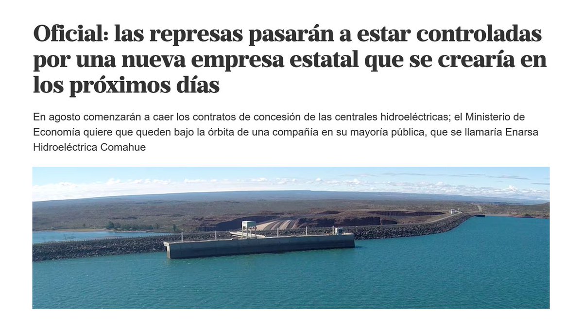 alfredocornejo's tweet photo. El gobierno nacional decidió crear una empresa estatal para asumir la operación de las represas hidroeléctricas sobre el Río Limay al vencimiento de las concesiones. No vamos a permitir que esto suceda en las centrales del Río Diamante, vamos a defender los recursos de Mendoza. https://t.co/Xq9sNjEiQS
