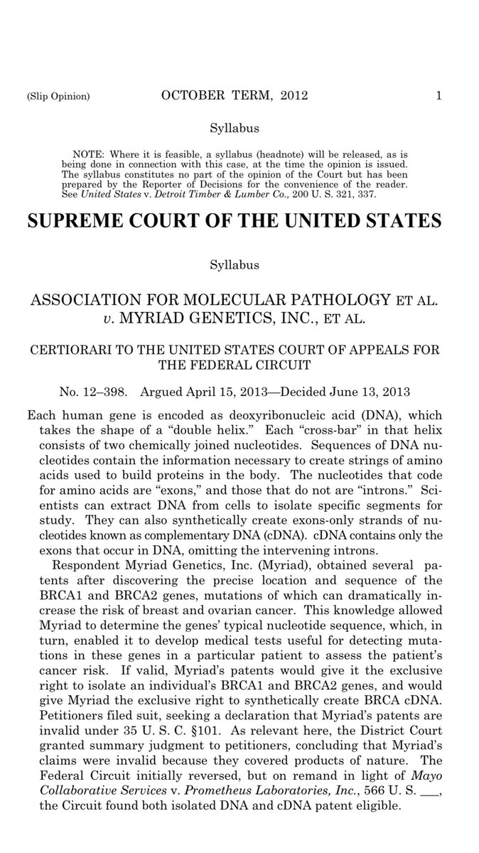 Master_Vader177's tweet image. Supreme Court Decision on mRNA(2013)