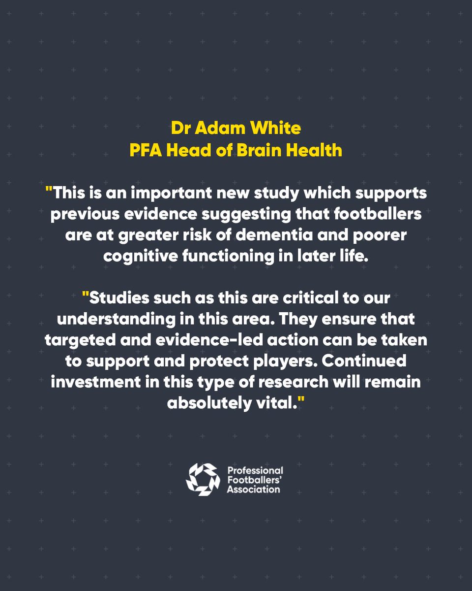 The first findings of a new study looking into the brain health of former footballers, jointly commissioned by the PFA and The @FA, have been published. Read here: bit.ly/3N1hOIu