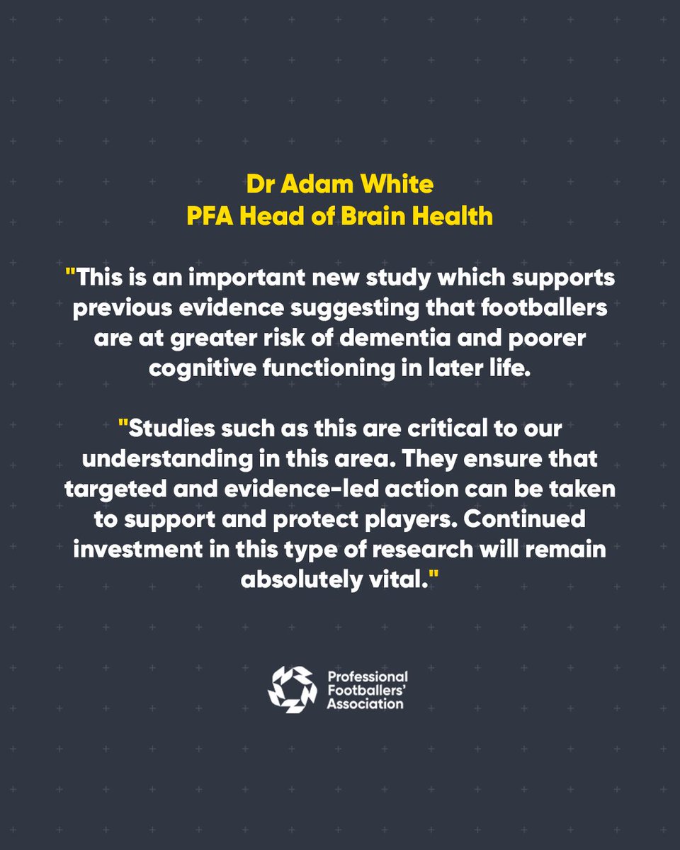 The first findings of a new study looking into the brain health of former footballers, jointly commissioned by the PFA and The <a href="/FA/">The FA</a>, have been published.

Read here: bit.ly/3N1hOIu