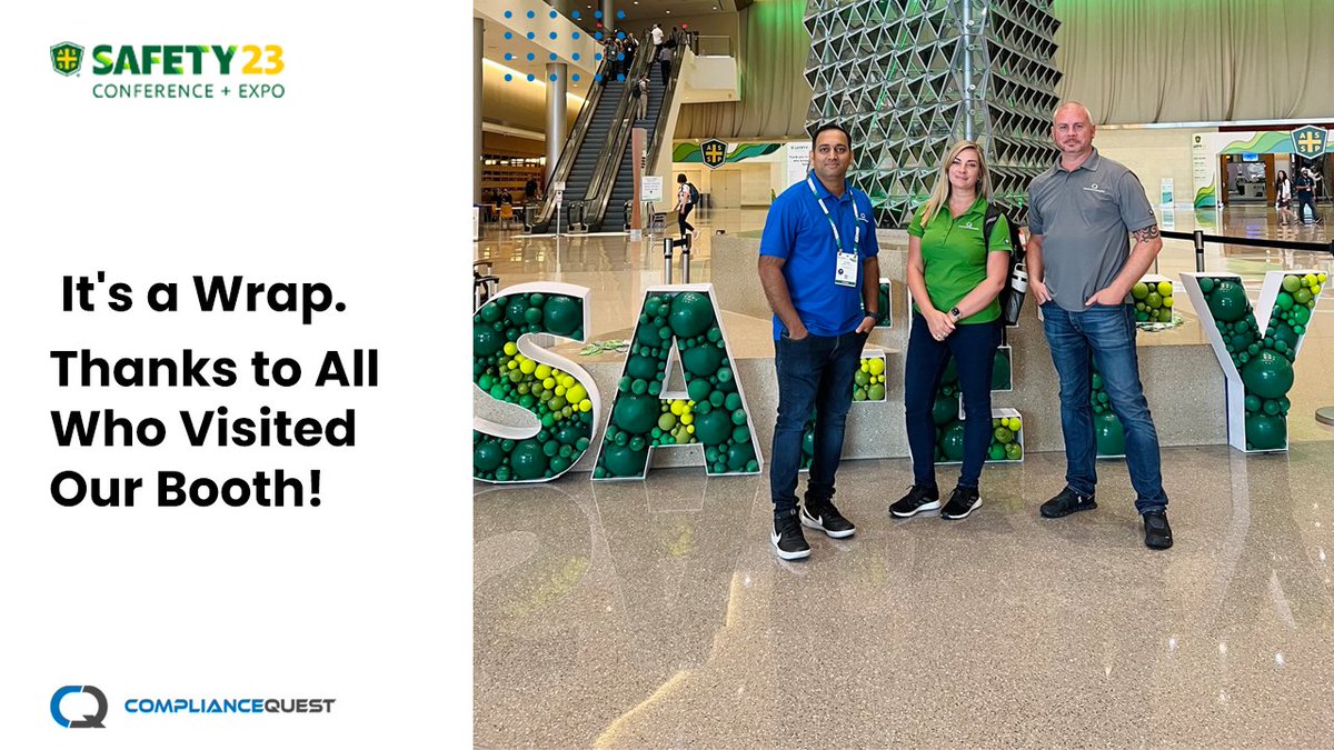 ComplianceQuest's tweet image. ComplianceQuest had a fantastic time at ASSP meeting new people and learning about the latest trends in the safety world.

#assp #compliancequest #safetymanagement #qms #qualityassurance #qualitymanagement #plm #ai #salesforce #saas #cloudsolutions #employeesafety #safety23