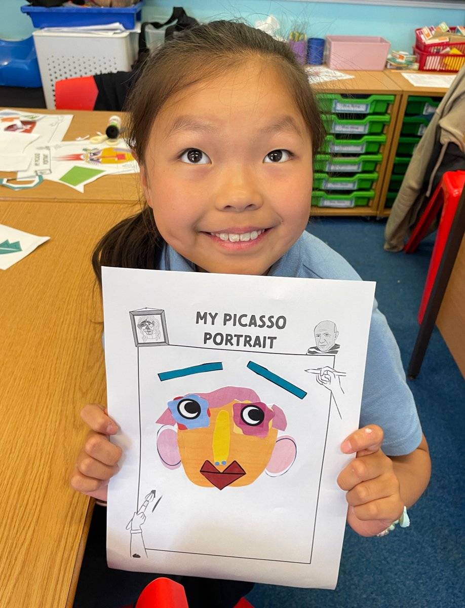 HambrookSchool's tweet photo. #hambrook4 started learning about Picasso today! We practiced our first collages in the style of cubism. https://t.co/mFy4f2XG5C