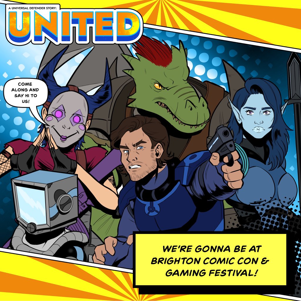 UNITEDComic's tweet photo. Friendly reminder we are gonna be at Brighton Comic Con and Gaming Festival tomorrow from 10am - 4:30pm! Come say! 🤩

#comicbooks #comiccon #comicconvention #ukcgf #comicart #partytime🎉 #brighton #brightonlife #amex https://t.co/27si0Vze1F