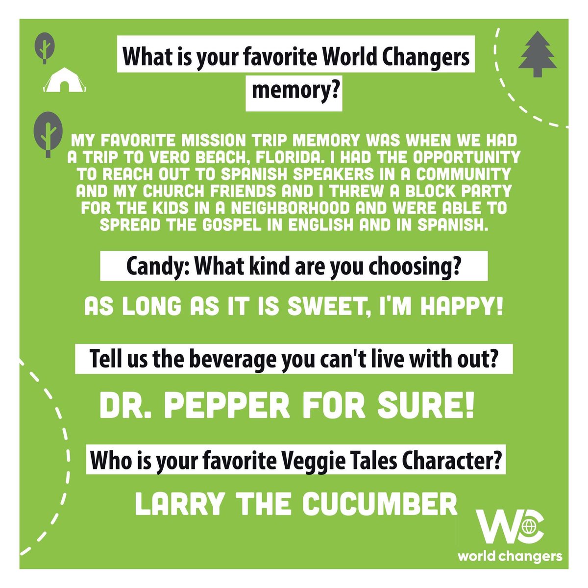 Last, but DEFINITELY not least, we are so excited to welcome Tanysha Varela as a #WorldChangers summer staffer for #Summer2023! 

We can't wait to see how God works through ALL of our summer staffers this summer!