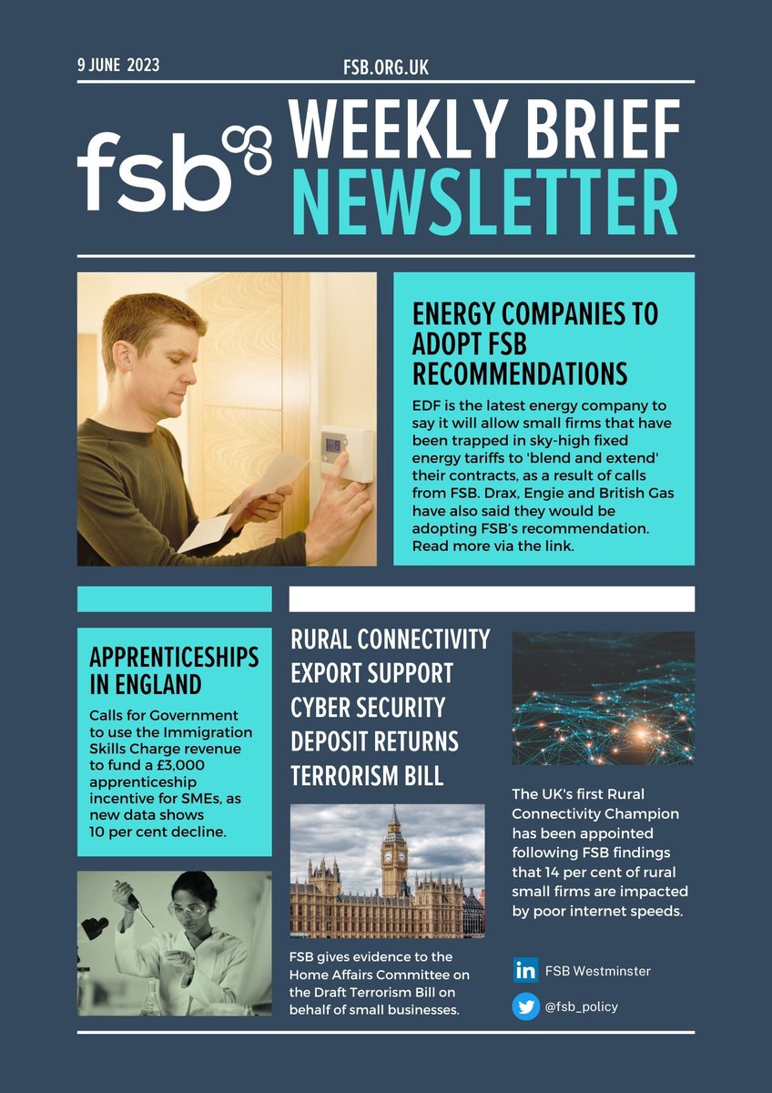 fsb_policy's tweet photo. 🗞️Energy companies to adopt FSB recommendations; our plan to better fund SME apprenticeships, and what the new Atlantic Declaration means for small firms 💡 👷🏽‍♀️ 🚢

All this week's most important small business news in the latest Weekly Brief Newsletter 👇 https://t.co/FByeTMPtTi https://t.co/IfSmxFSmtz