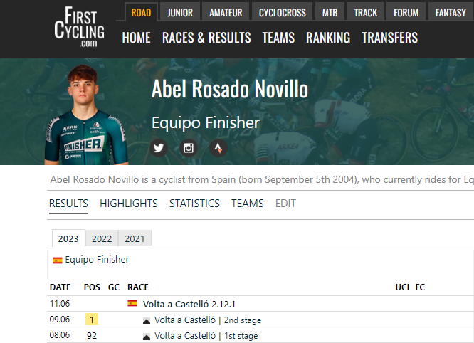 LosBrolin's tweet photo. First (individual) elite level win to Abel Rosado Novillo today.

Sutton keeps the GC lead. Top 15 : https://t.co/cyRqCfeWIg https://t.co/WSyU7qb5rG