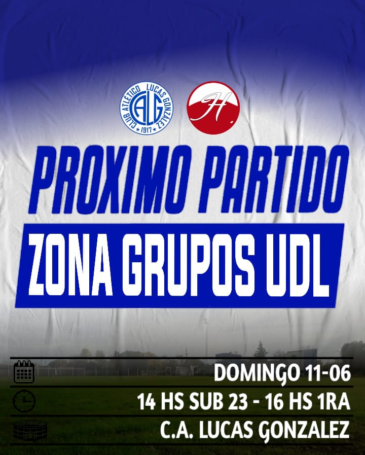 TORNEO UDL 2023
⚽ Lucas vs. Hernández 
📅 Domingo 11
🕐 14:00 HS - Sub 23
🕐 16:00 HS - Primera División 
🏟️ Club Atlético Lucas González