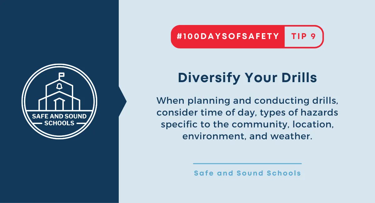 As you plan or modify your school safety plans and practices, remember to make sure your drills are diversified and specific to your communities needs. #100DaysOfSafety