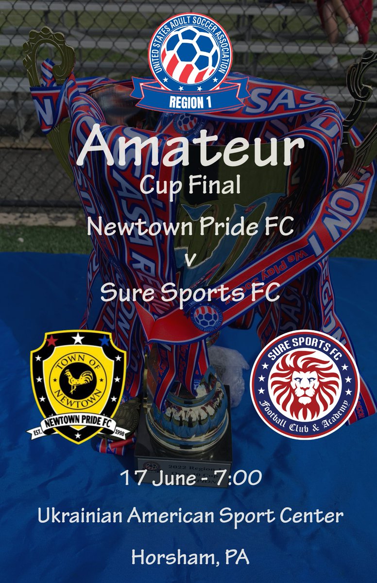 We have two of our sides heading out next Saturday to the @USASARegion1 Cup Finals First @ChristosFC will take on @ManhattanCeltic Masters for the O40 title. The second of the doubleheader features @SureSportsSC_MD against @NewtownPrideFC for the Amateur Cup.