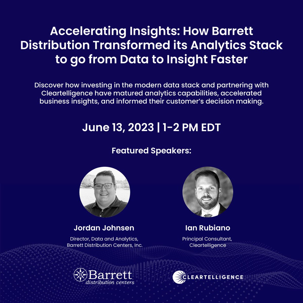 ⚠⚠⚠ ATTENTION BIG DATA NERDS ⚠⚠⚠

Come join data experts Jordan Johnsen from <a href="/BarrettDC/">Barrett Distribution</a> and Ian Rubiano from <a href="/Cleartelligence/">Cleartelligence</a>  for a free data &amp; analytics webinar this Tuesday, June 13th @ 1-2PM EST:

tinyurl.com/ycxtcks8

We'll be discussing all the usual suspects