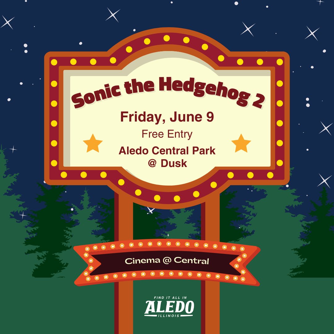 Cinema @ Central is back! Join us for an evening under the stars at Aledo's well-loved outdoor movie night events. We'll be showing Sonic the Hedgehog 2 starting at dusk. Bring popcorn and enjoy! https://t.co/5CVBqXFbrz