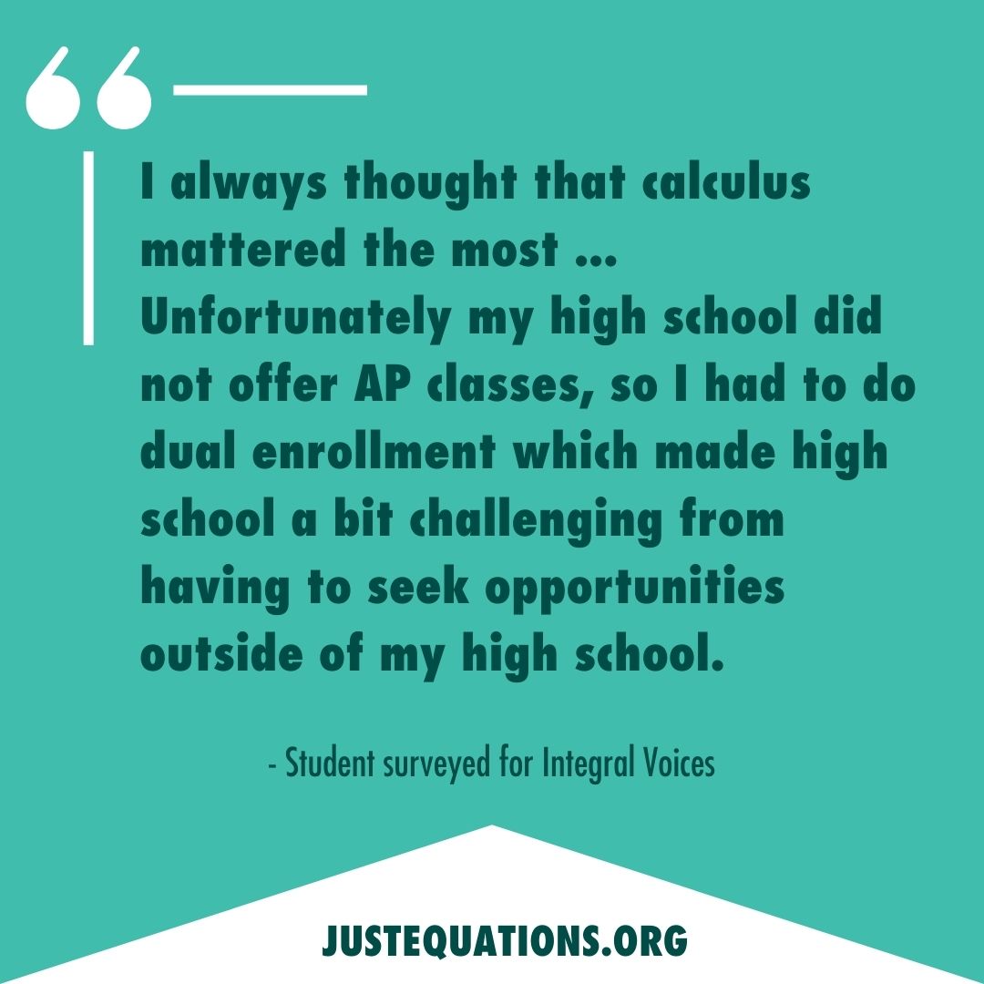 What are high school students saying about their access to calculus courses that prepare them for #STEM and could give them an edge in college admissions?
Read our new report, Integral Voices: bit.ly/43qTG99