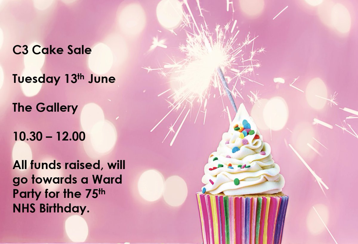NMGH Ward C3 (@wardc3nmgh) on Twitter photo ☆Cake Sale☆
We shall be running a cake sale on Tuesday 13th June outside the Gallery. 🧁
Lots of tasty treats will be available 😋
<a href="/Sarahslicker1/">Sarah slicker</a>
<a href="/sarah_annsankey/">Sarah ann Sankey</a>
<a href="/sabah786n/">Sabah Nadeem</a>
<a href="/kathryn1k/">Kathryn Krinks💙</a>
<a href="/LeonardLero/">Leonard Lero</a>
<a href="/AkweiChrissy/">Chrissy Akwei</a> ☆Cake Sale☆
We shall be running a cake sale on Tuesday 13th June outside the Gallery. 🧁
Lots of tasty treats will be available 😋
<a href="/Sarahslicker1/">Sarah slicker</a>
<a href="/sarah_annsankey/">Sarah ann Sankey</a>
<a href="/sabah786n/">Sabah Nadeem</a>
<a href="/kathryn1k/">Kathryn Krinks💙</a>
<a href="/LeonardLero/">Leonard Lero</a>
<a href="/AkweiChrissy/">Chrissy Akwei</a>