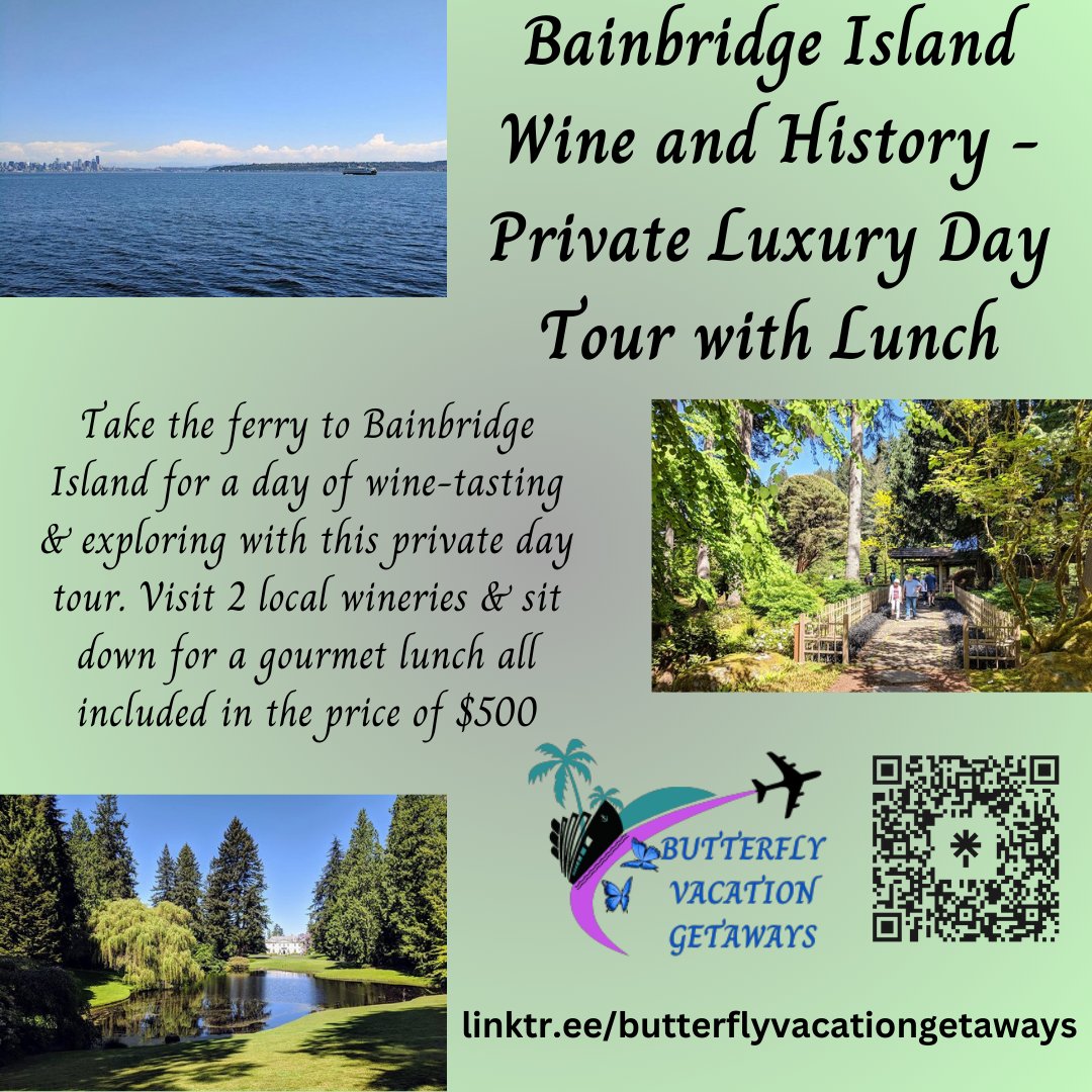 Visit Bainbridge Island for this Private Luxury Day Tour/Lunch & Drinks included 
Book Now- rfr.bz/t5sfnkq
#bainbridge #island #winery #wineries #lunch #food #seattle #visitseattle #ferry #ferryride #winetasting #tour #gourmet #gourmetlunch #luxury #drinks #bevarages