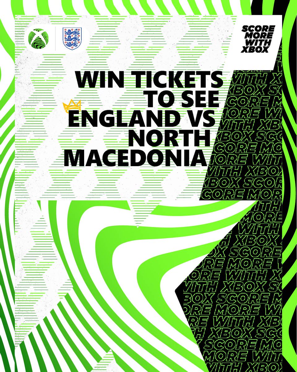 xboxuk's tweet photo. RT + follow @xboxuk to win 🏆

A pair of tickets to go see @England vs. North Macedonia ⚽

Date 📅 Monday 19th June
Stadium 🏟️ Old Trafford

🥇 #ScoreMoreWithXbox 🥇 https://t.co/oloZwSU3Hc