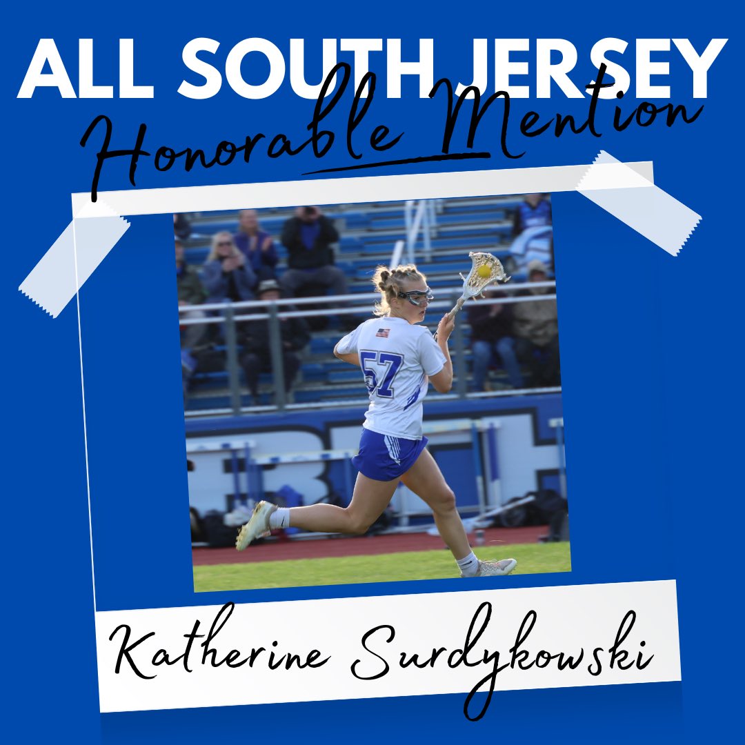 NBGirlsLax's tweet photo. One last award for the 2023 season!

Senior defender, Katherine Surdykowski earning herself a spot on the all south Jersey honorable mention list! 🥍💙🤍🐾 https://t.co/YPqnxHjW7i