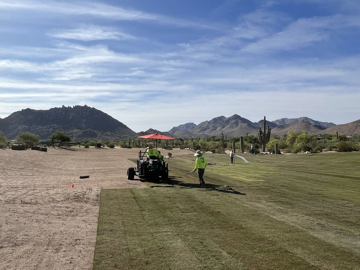 Deset Highlands Golf Club Agronomy Team introducing Stadium Zoysiagrass into play in North Scottsdale! Let’s Go!! Thanks to our Partners! @WestCoastTurf @bladerunnerfarm