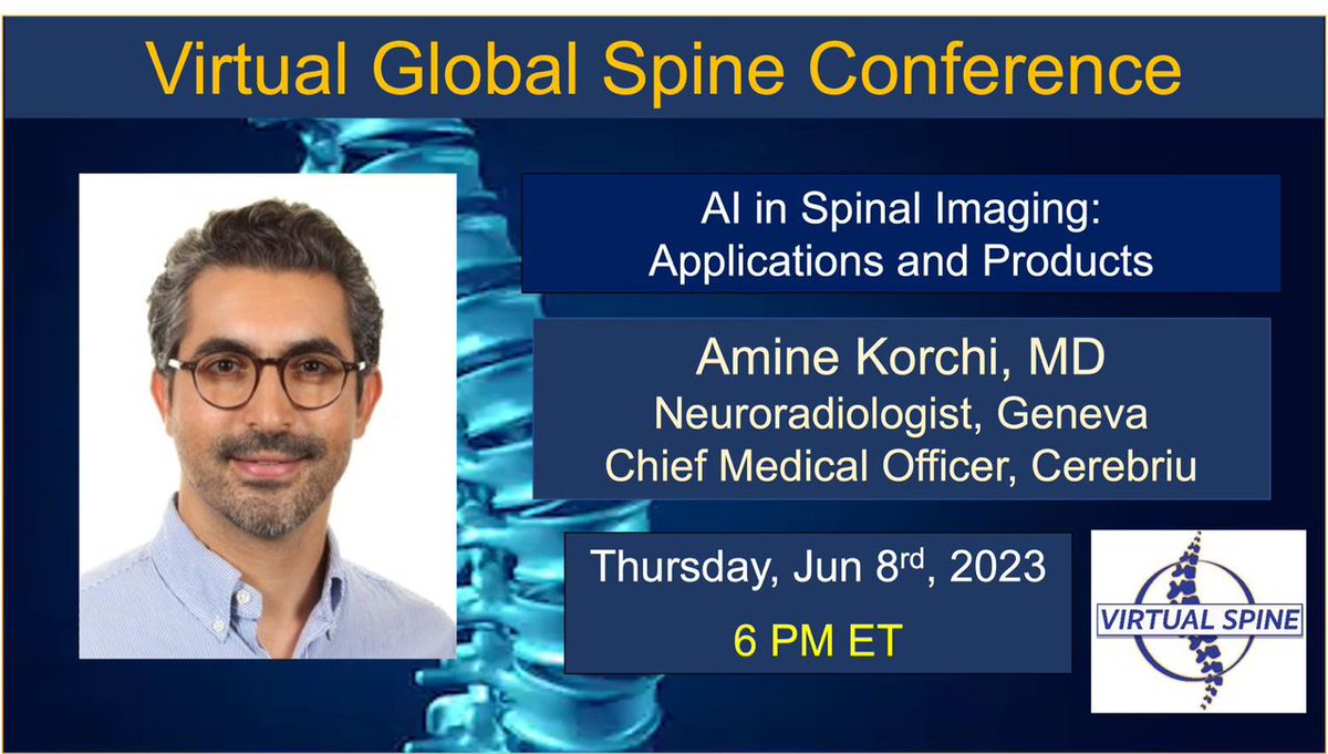 virtualspine's tweet photo. The session on "AI in Spinal Imaging" with Dr. Amine Korchi has been uploaded to our #YouTube channel! https://t.co/lZMKLr4H19
#AI #SpinalImaging #NeuroRad #Spine #neurotwitter #Neurosurgery #Orthotwitter #Orthopadeic https://t.co/mWZgxVWffK