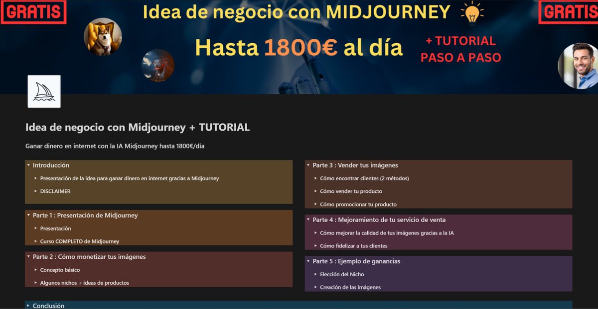 Lo estabas esperando : 

TUTORIAL paso a paso COMPLETA para generar dinero con Midjourney

Hasta 1800€ al día

🎁BONUS 🎁:
- Curso COMPLETO sobre cómo usar Midjourney

✅GRATIS hasta el domingo

💶Lo cambiaré a 5.99€ el lunes

Para RECIBIRLOS :
RT + sígueme + Comenta "TUTO"