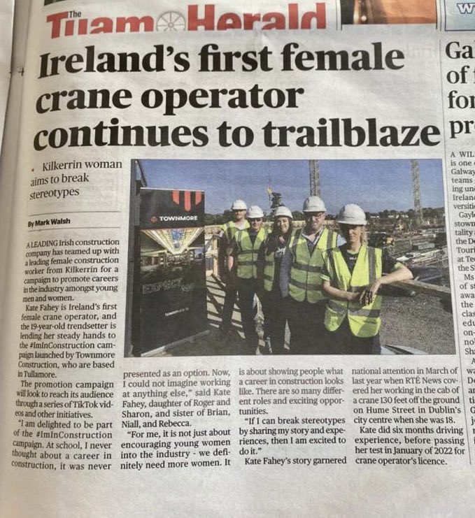 Townmore_'s tweet photo. #ImInConstruction We are delighted to be working with Kate Fahey to promote careers in construction It's great to see newspapers and radio stations across the country get behind this important campaign 👏 🔗https://t.co/0goeR2pmas https://t.co/R1fAHHcyH3