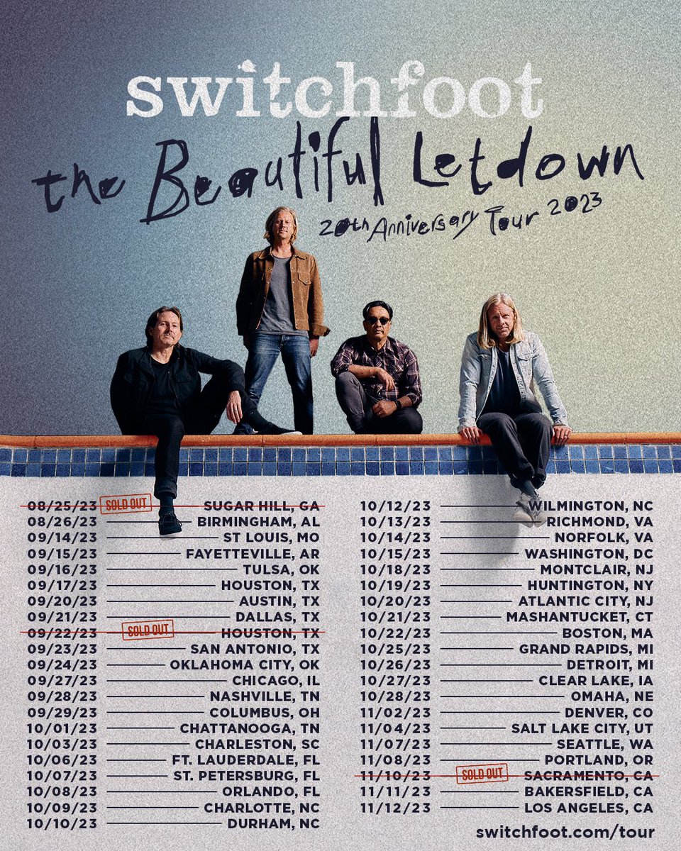 switchfoot's tweet image. Playing the album from start to finish, so stoked to sing these songs with you 🖤. 

All shows on-sale NOW at switchfoot.com!

Recently added shows:
9/14 - St. Louis, MO
9/15 - Fayetteville, AR
9/16 - Tulsa, OK
9/17 - Houston, TX — (second show added!!)