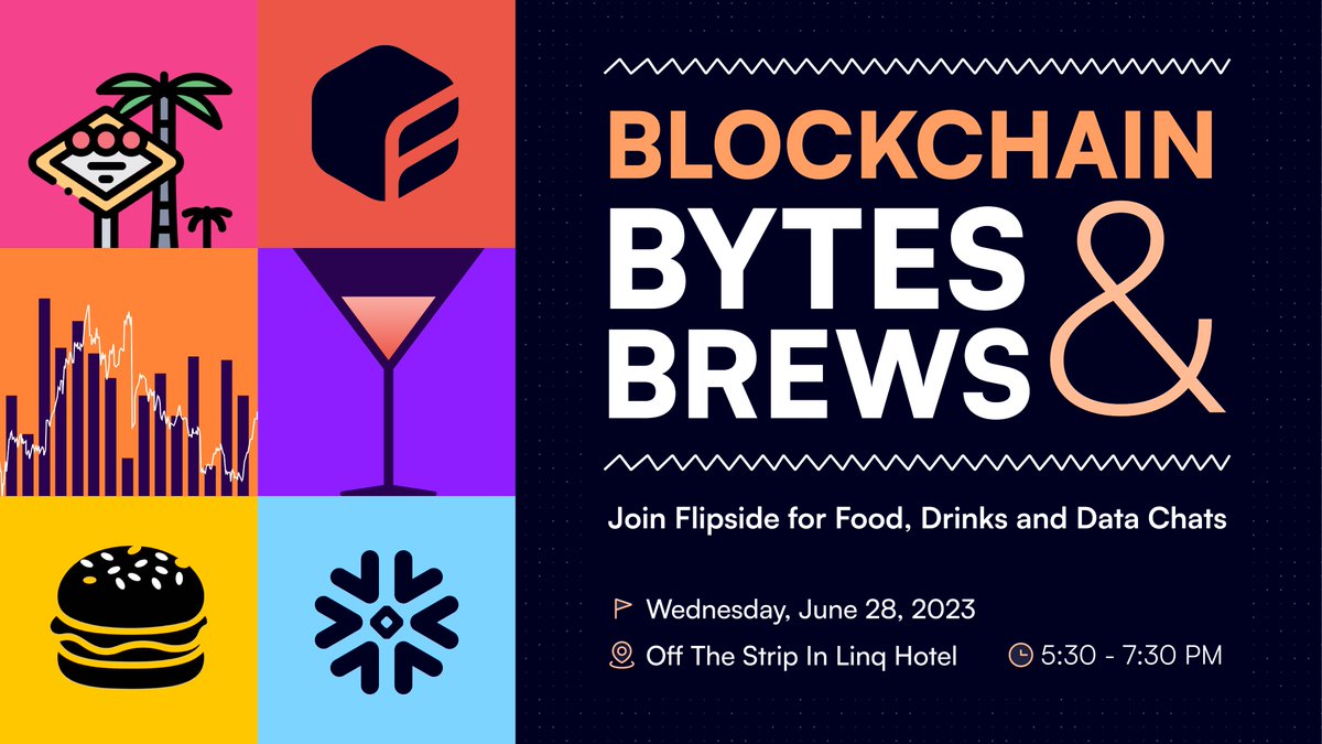 Attending @SnowflakeDB Summit?

You’re invited to Blockchain Bytes & Brews - Enjoy a laid-back evening filled with delicious food, refreshing drinks & valuable connections.

Wednesday, June 28th @ 5:30pm

Secure your spot:

data.flipsidecrypto.com/meet-flipside-…

#SnowflakeSummit2023