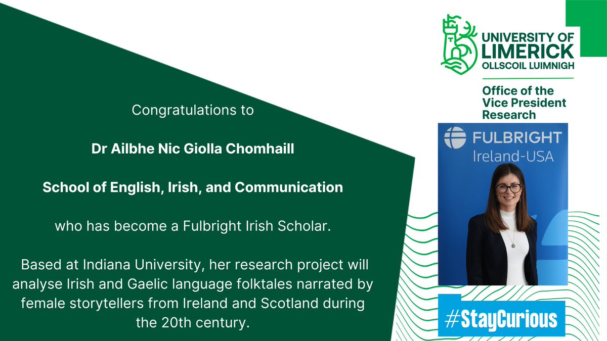 👏Congrats to @ailbhe_ngc on becoming a Fulbright Irish Scholar. @Fulbright_Eire @SEIC_UL @GaeilgeAtUL #StayCurious #ResearchImpact #ULResearch