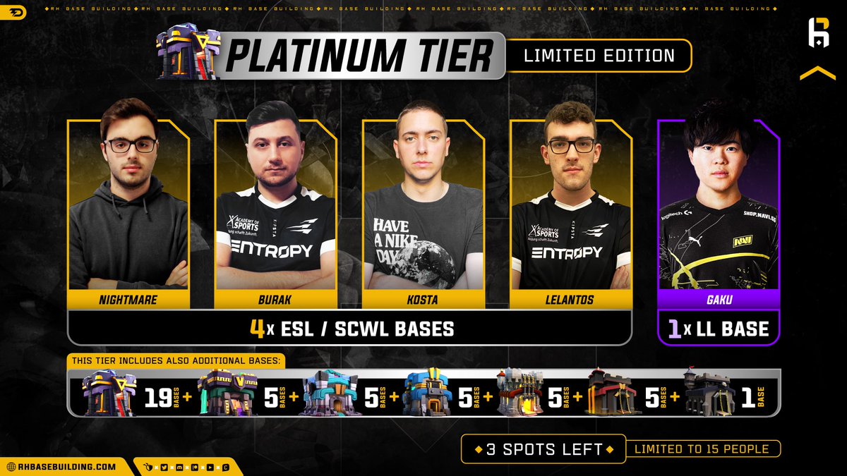 🔸PATREON PLATINUM TIER🔸
NEW bases will be uploaded today!🧱
We have still a few spots left! 🔥🔥
Our featured builders are 
<a href="/NightmareDanny1/">Nightmare</a> 💣
<a href="/Burak38CoC/">Burak38</a> 👨‍🔬
<a href="/BoglyKosta/">Kosta</a> ⚔️
<a href="/xLelantos/">Lelantos</a> 🛡️
<a href="/GAKU_coc/">GAKU</a> 🏆
Go and check it out! 
🌐 patreon.com/rhbasebuilding 
#ClashofClans | #TH15