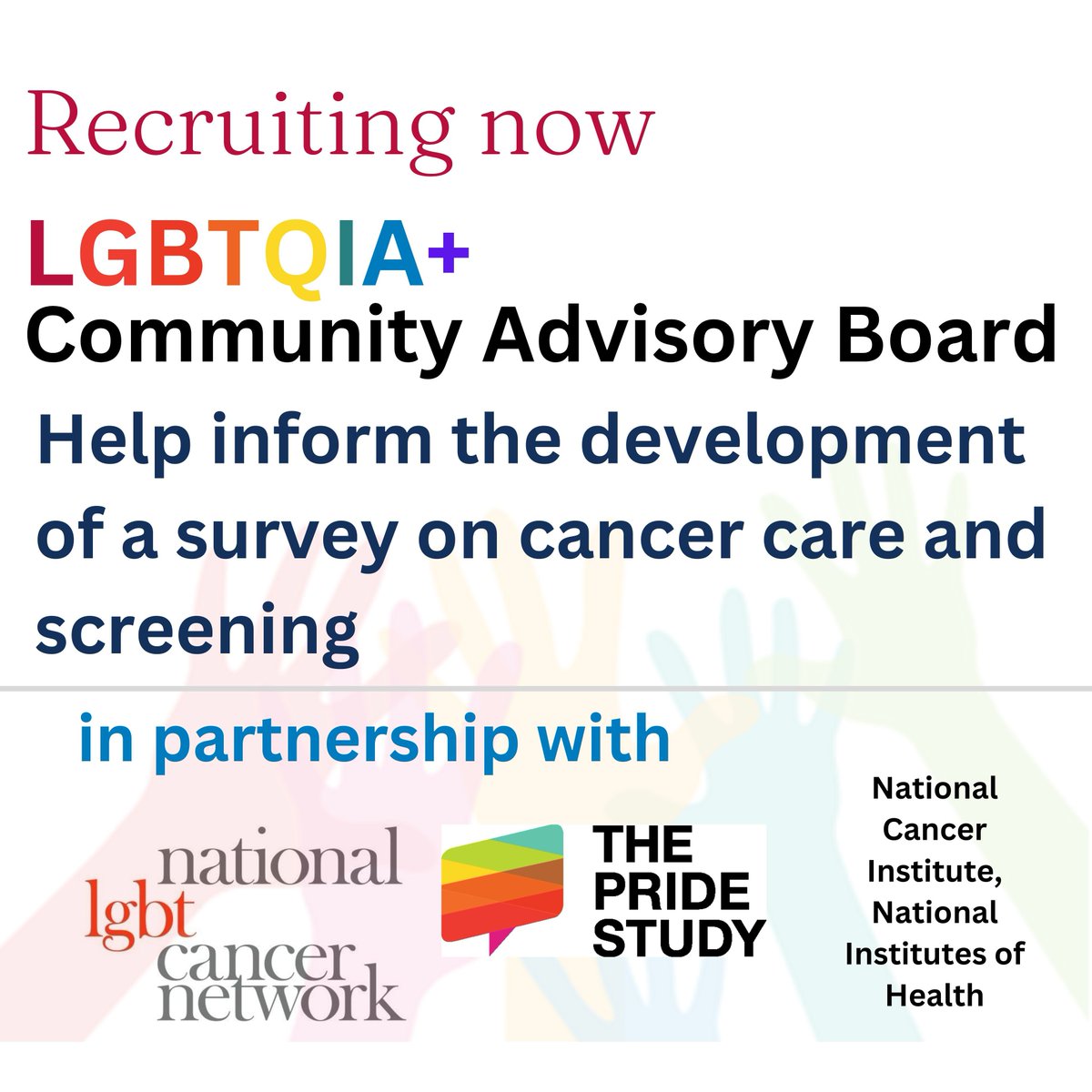 Are you 50+, LGBTQIA+, and interested in helping us develop a survey about cancer-related care and screening? Participate in small group discussions and receive compensation for your time. docs.google.com/forms/d/e/1FAI… @cancerLGBT @thepridestudy @NCIEpiTraining