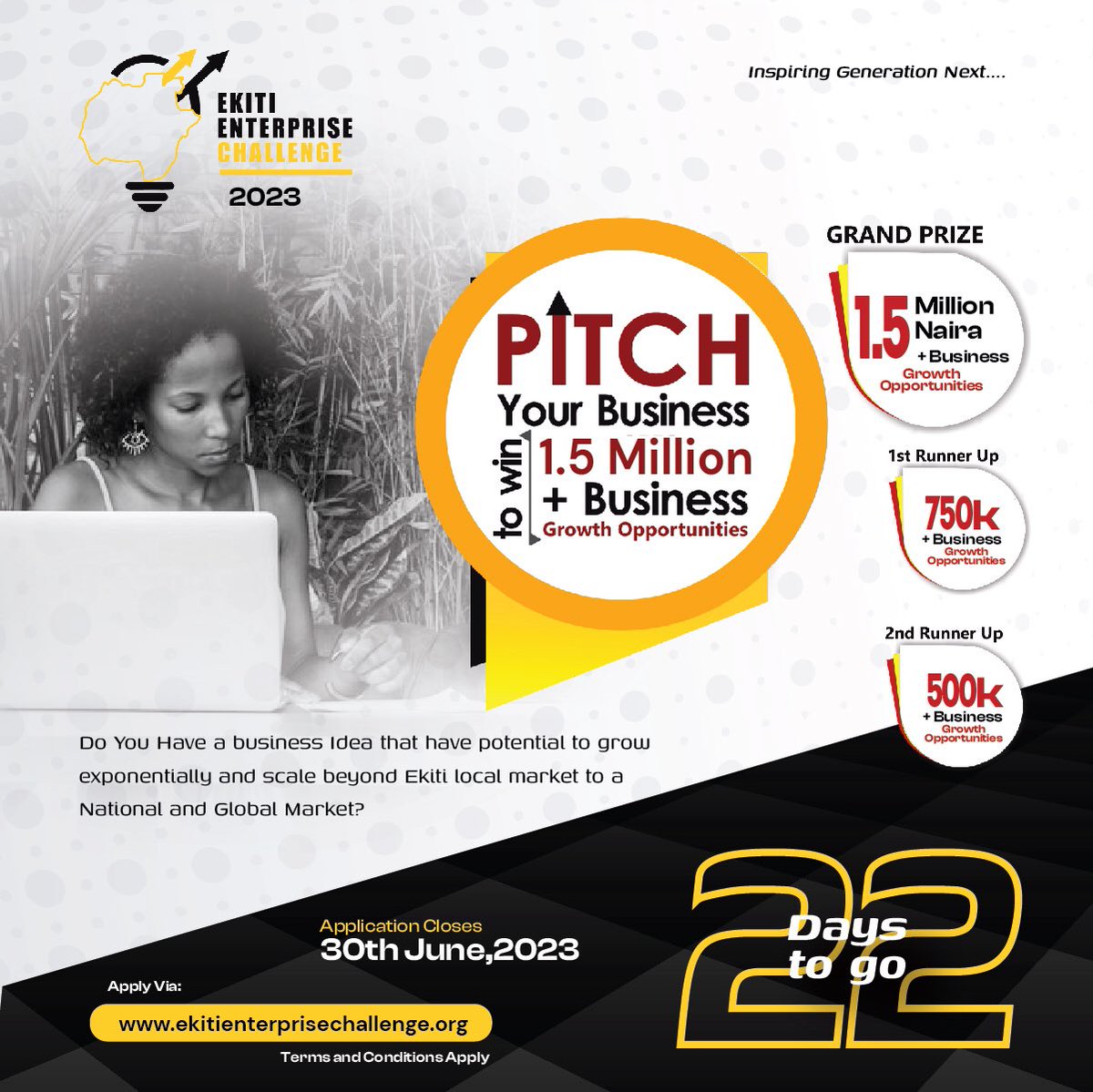 Read more about her Ekiti Enterprise Challenge Impact Story 👆👆👆in the infographics above

The Second Edition of Ekiti Enterprise Challenge is Here
Pitch Your Business Ideas and have a chance of winning a Business Grant of N1,500,000