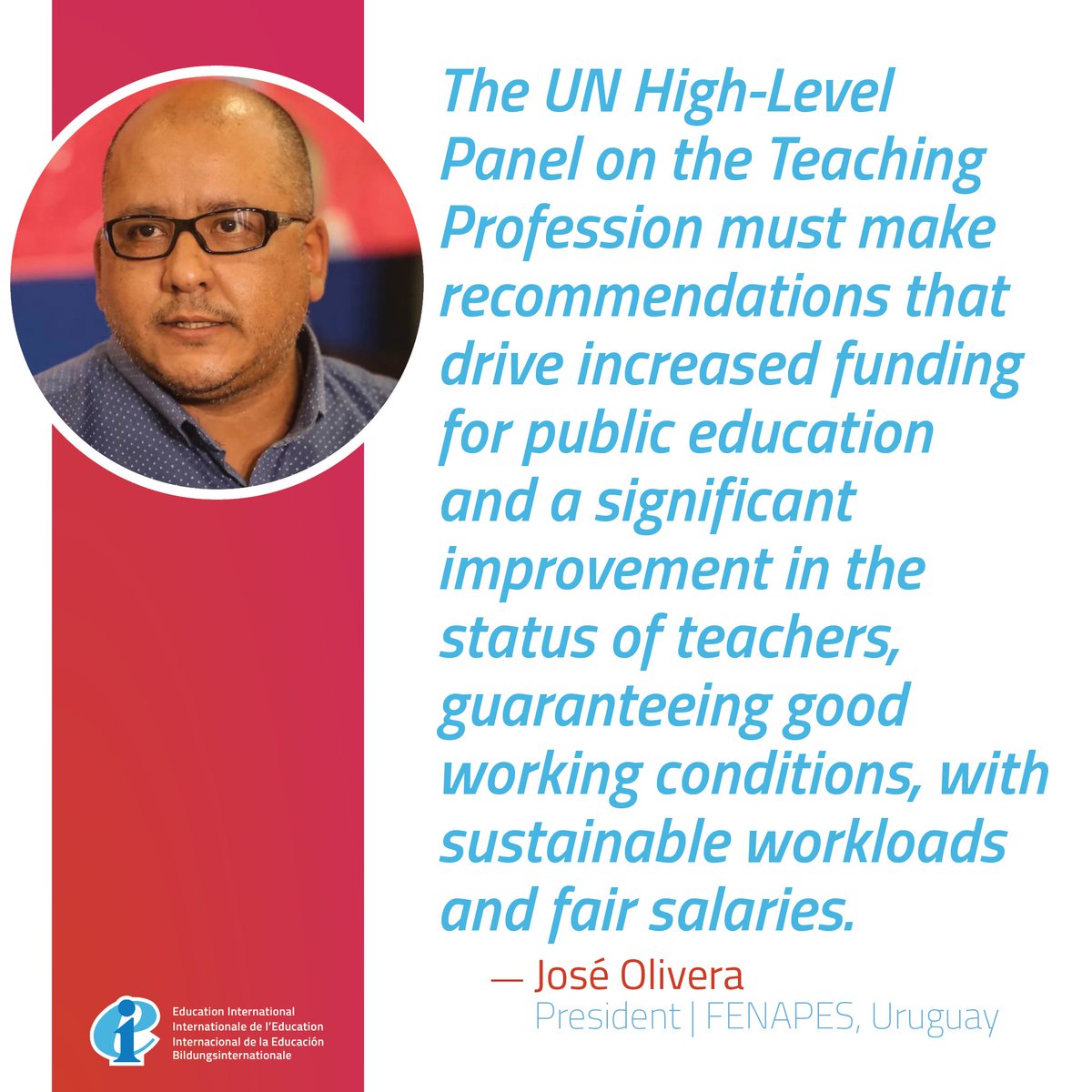 👏🏾 Fantastic intervention from José Olivera at the #ILC2023 today. 

📢 #GoPublic 
📢 #InvestInTeachers 
📢 #FundEducation

Find out more!
ℹ️ eiie.io/3Nn9Bjx

@intEducacion @ilo @Fenapes