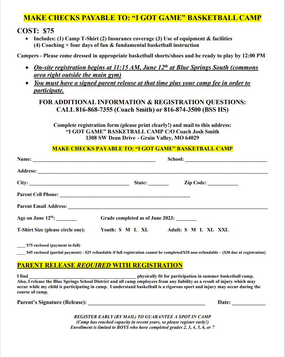 "I Got Game" Camp starts on Monday!  Details are attached.  You can register in advance and pay at the door using the link down below.

forms.gle/yeZDN4pSRG9HYM…

Contact joshsmith@bssd.net with questions.