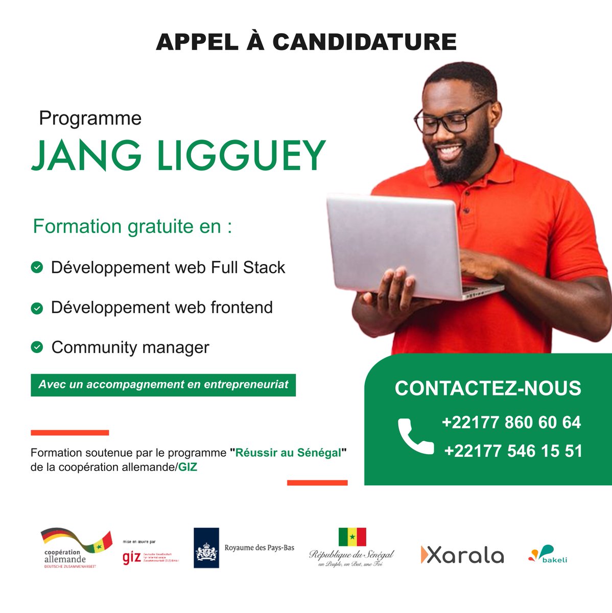 xaralatech's tweet photo. 📣🚀 [Jang Ligguey] 💡📚

👉 Cliquez ici pour vous inscrire dès maintenant 👉 https://t.co/UujVMjXZVQ

#FullStack #Java #Flutter #communitymanager #formation #jeunesse #digital https://t.co/cvJXc2DKGj