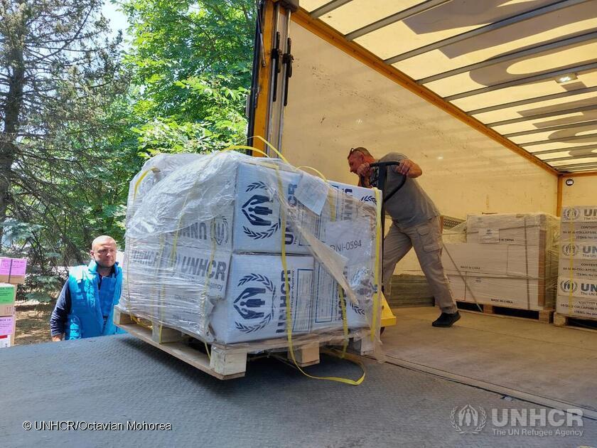 Refugees's tweet photo. Following the destruction of the Kakhovka dam in Ukraine on 6 June, UNHCR, together with partners, is delivering urgently needed relief items such as jerry cans, hygiene kits and bedding to people in the worst affected areas. https://t.co/L7e15hNKfJ