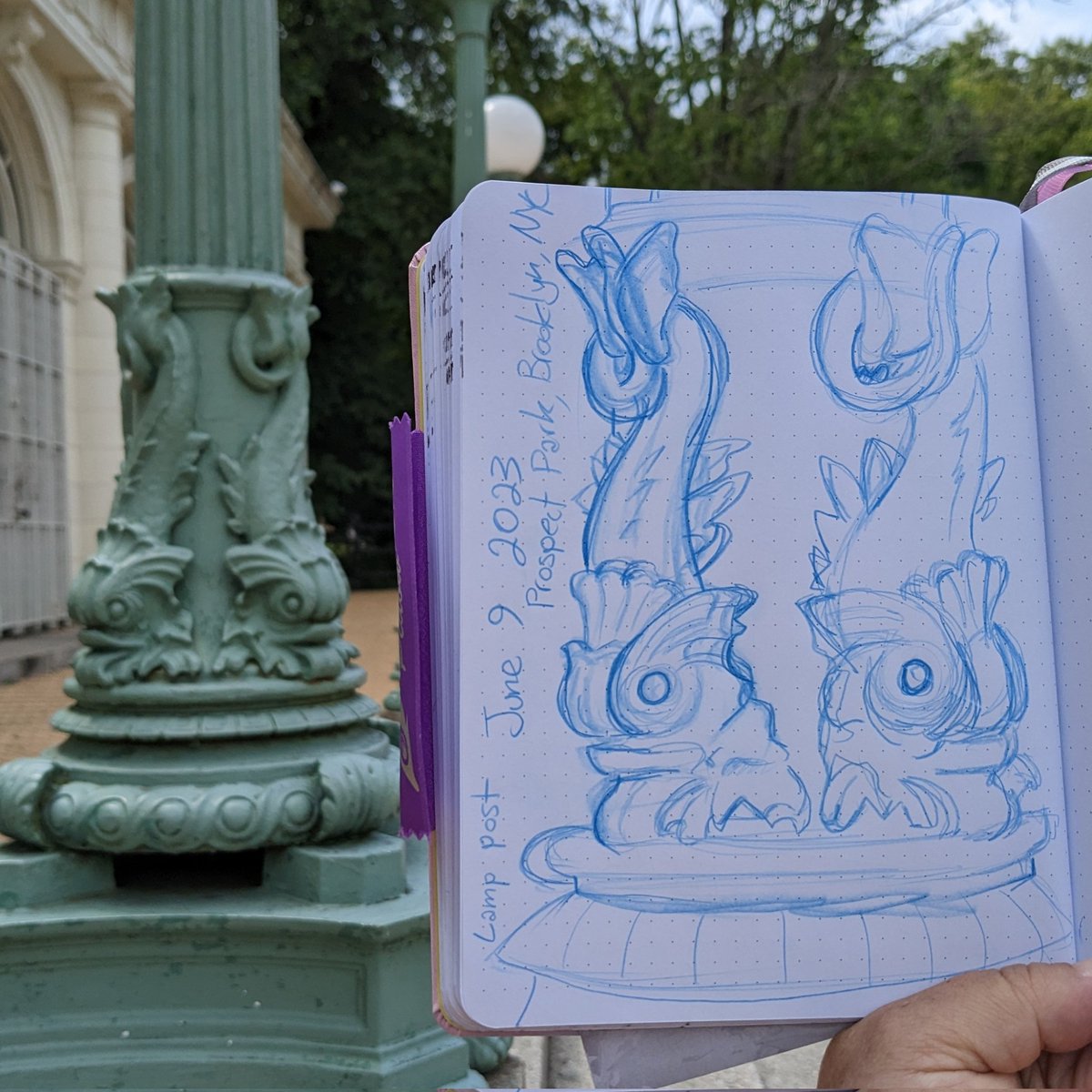 RaevynneVile's tweet photo. I just love these fish lamps at Prospect Park in Brooklyn. I had to stop and sketch them!!! #nyc #brooklyn #travelphotography https://t.co/Xtq5H4Spjs