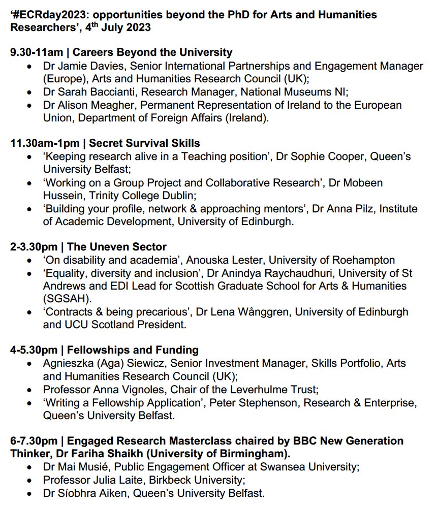 Dr. Alison Garden 📚🫀🖊️ (@notsecretgarden) on Twitter photo 📢Delighted to share the programme of #ECRday2023 on 4th July. We have 4 panels and, due to popular demand, a masterclass on Engaged Research. Where contributors agree, panels will be recorded for future access. Booking to go live soon thanks to <a href="/QUBPostdoc/">Postdoctoral Development Centre at Queen's</a>. See👇 for more info. 📢Delighted to share the programme of #ECRday2023 on 4th July. We have 4 panels and, due to popular demand, a masterclass on Engaged Research. Where contributors agree, panels will be recorded for future access. Booking to go live soon thanks to <a href="/QUBPostdoc/">Postdoctoral Development Centre at Queen's</a>. See👇 for more info.