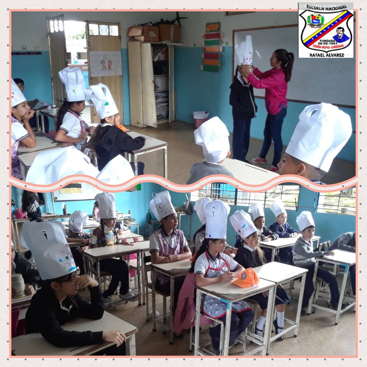 5B taller de repostería  🧁y manualidades elaboración gorro de pastelería. Colaboración de representante Sr Marhyori.👏🏻👏🏻👏🏻👏🏻