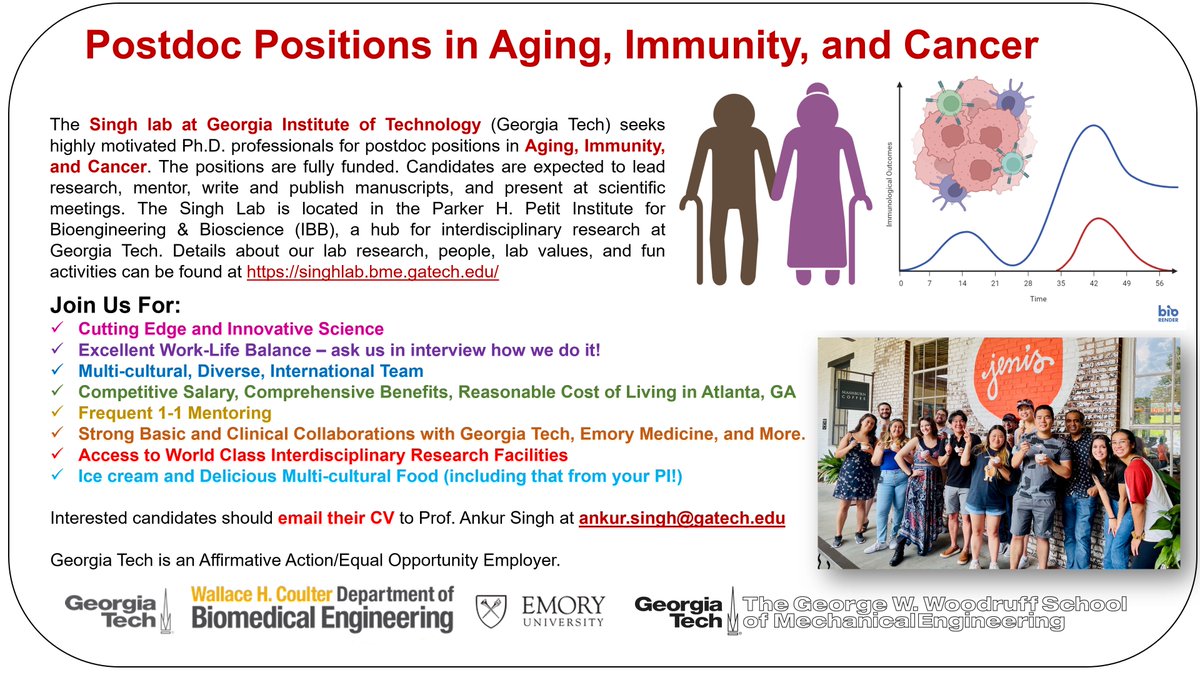 Ankur Singh (@dr_asingh) on Twitter photo Excited for the start of our first <a href="/NIHAging/">The National Institute on Aging (NIA)</a> funding starting next week! We've 2 postdoc positions available in Aging, Immunity, & Cancer. Open to all US & non-US candidates. Please spread the word & encourage trainees. Thank you! Check out our lab here singhlab.bme.gatech.edu Excited for the start of our first <a href="/NIHAging/">The National Institute on Aging (NIA)</a> funding starting next week! We've 2 postdoc positions available in Aging, Immunity, & Cancer. Open to all US & non-US candidates. Please spread the word & encourage trainees. Thank you! Check out our lab here singhlab.bme.gatech.edu