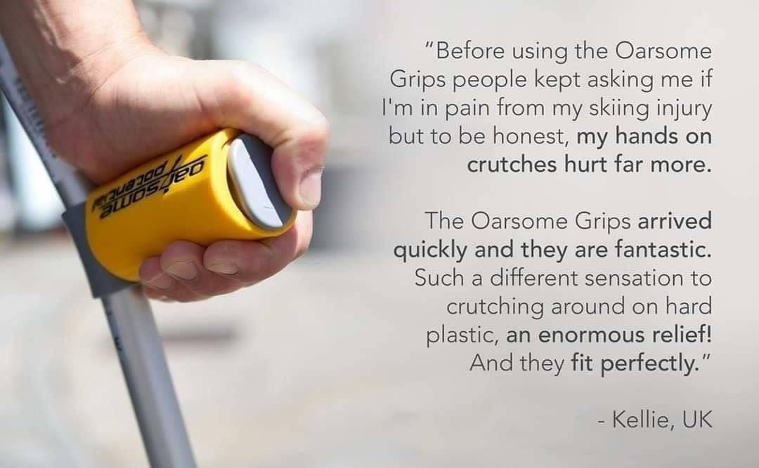 We often hear of people just like Kellie whose crutches cause them a lot of pain. 😭
Well done Kellie for making the very wise decision to use Oarsome Grips!
We're so pleased your hands are happy again. ✋🥳🤚