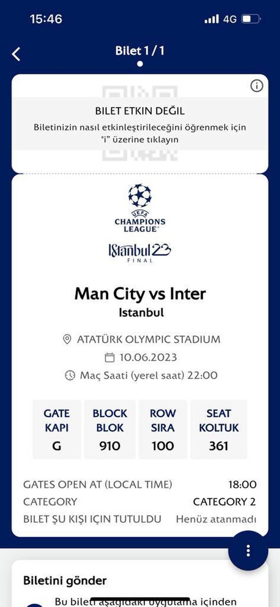 1.kategori kalmadı-  2.kategori - 3.kategori ve VIP biletler mevcut . 

No 1st category left-2nd category - 3rd category and VIP tickets available

#UCL #UCL2023 #UCLfinal #UCLfinaltickets #UCLFinal2023