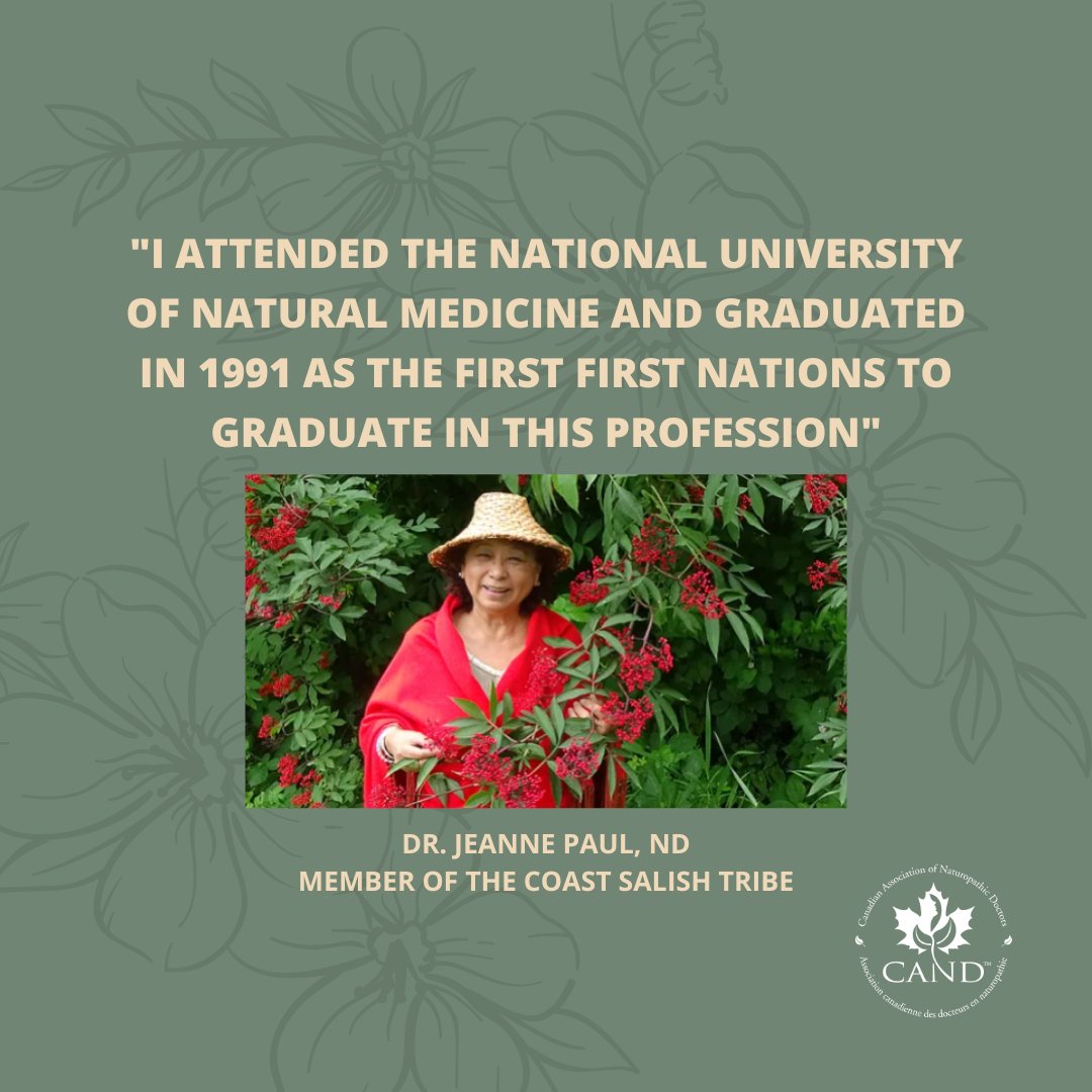 In honour of #NIHM2023, we’d like to recognize Dr. Jeanne Paul, ND, who teaches traditional medicine throughout B.C., incorporating new present-day methods to meld the Western and Traditional teachings. Visit CAND.ca to learn more. #betterhealthtogether