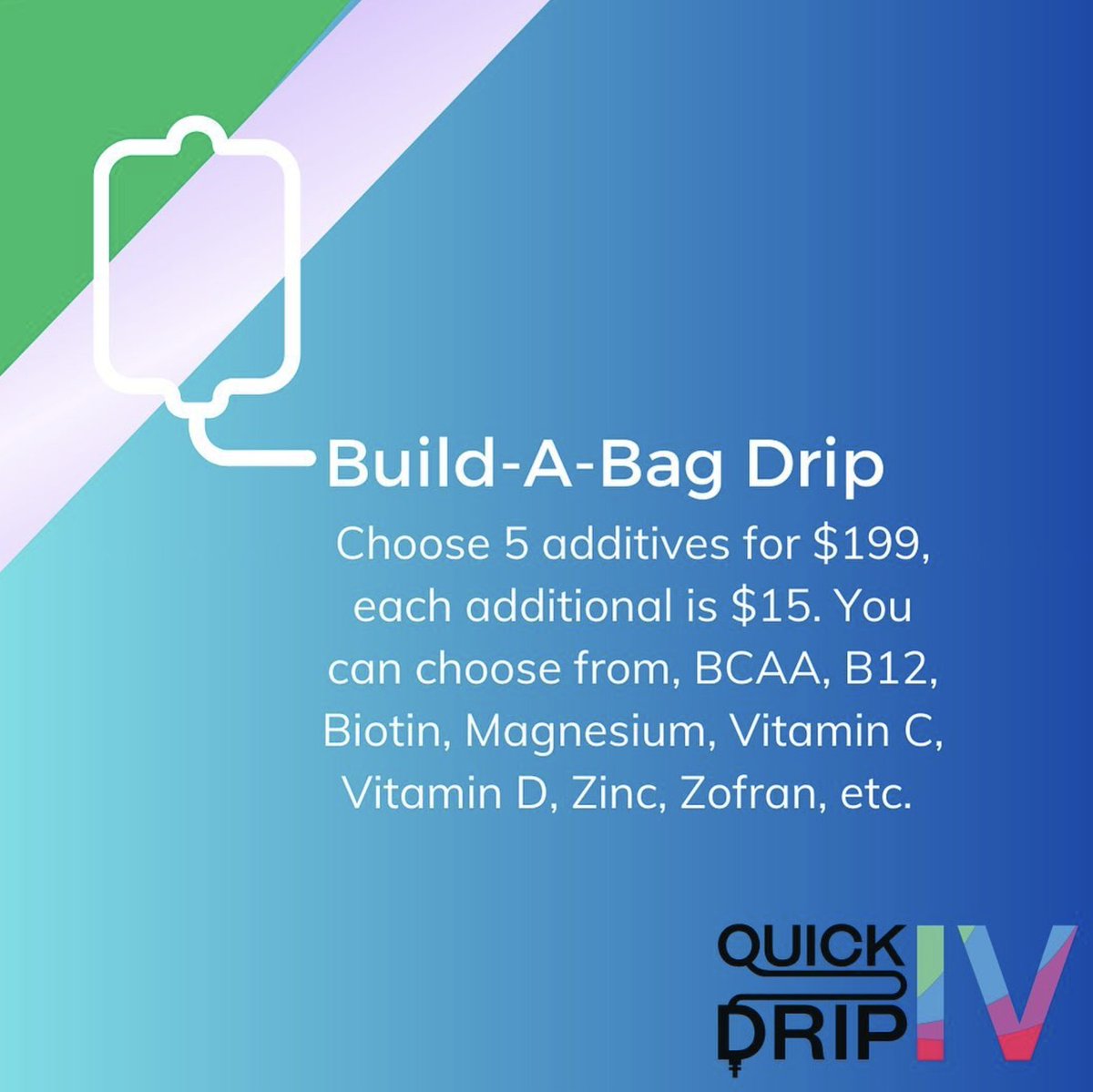Our Build-A-Bag drip is a great option for those who want to try out different additives 💉💧 book an appointment today and see how you feel.