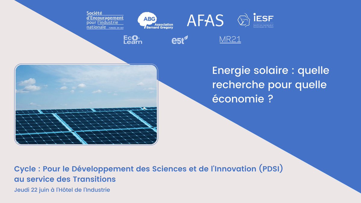 IndustrieFrance's tweet photo. 🗓 22/06 à 18h | Conférence #PDSI « Energie solaire : quelle recherche pour quelle économie ? »
✍🏼 Inscription : https://t.co/I0Q2O9tdbV
🗓 Jeudi 22 juin
🕑 18h - 19h30
📍 En live et à l’Hôtel de l’Industrie, 4 place Saint-Germain-des-Prés, Paris 6
@svillaudiere @oliviermousson https://t.co/fyD0DHFuZT
