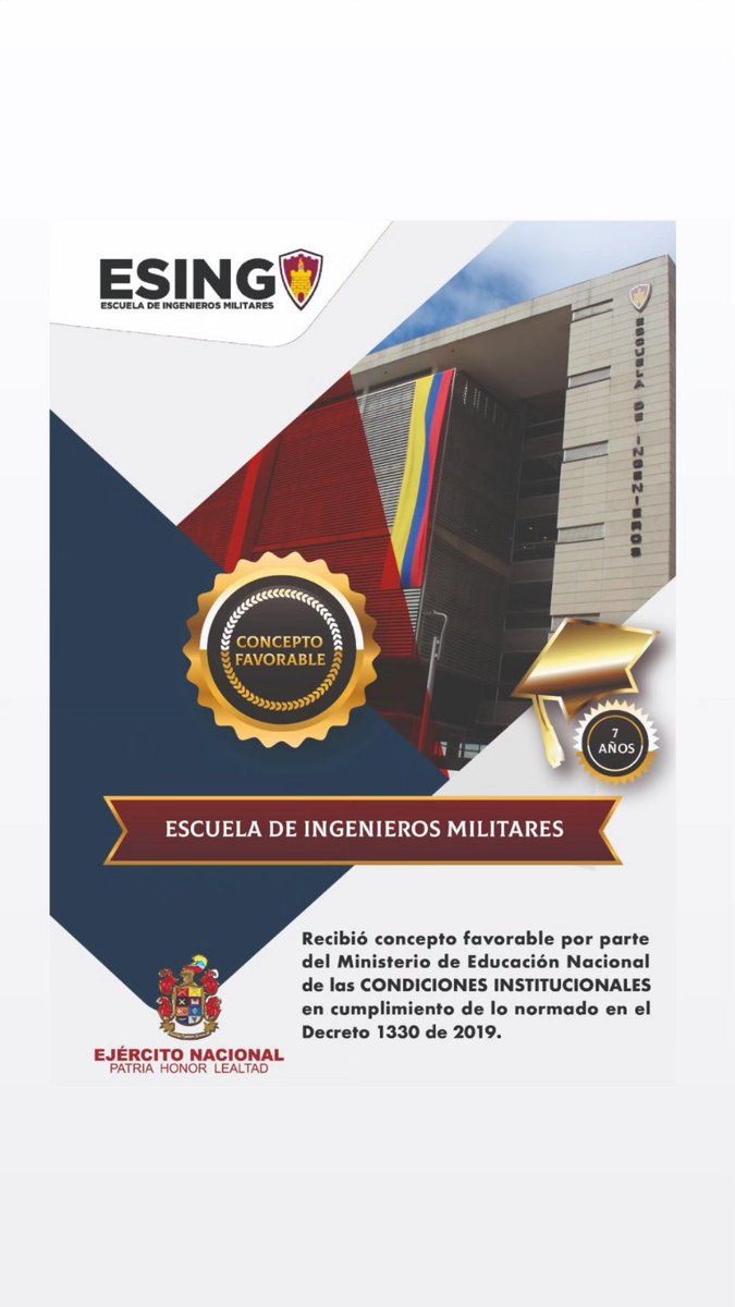Dizdulaure's tweet photo. El concepto favorable de las Condiciones Institucionales es el resultado de la confianza y del trabajo de la comunidad académica, cuerpos colegiados, sector externo y todos los amigos de la Escuela inspirada en Francisco José de Caldas. Felicitaciones #ESING @ejercito_cedoc https://t.co/xnsZG19AgO