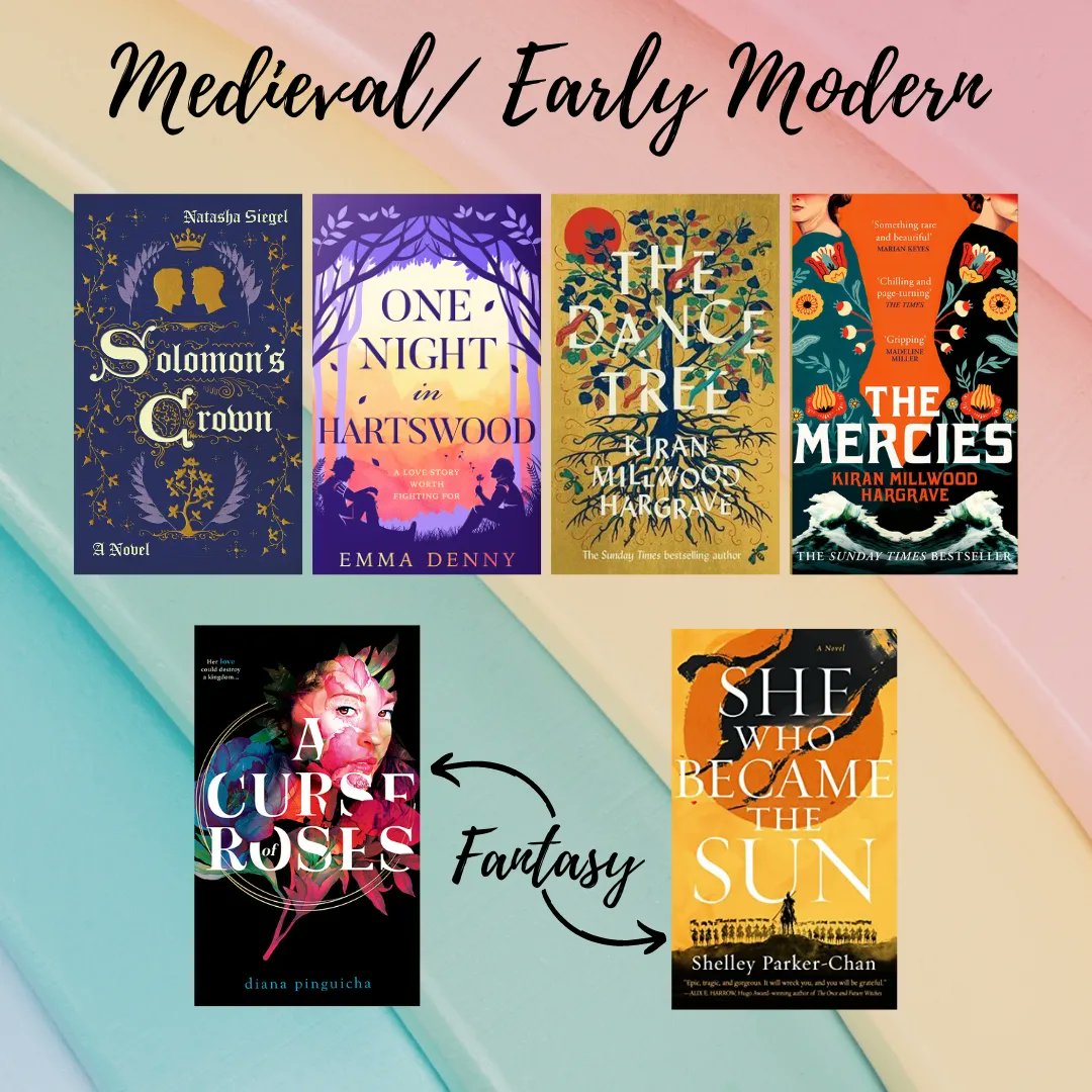 Medieval/ Early Modern Solomon's Crown by @NatashaCSiegel One Night in Hartswood by @Emma_denny_ The Dance Tree & The Mercies by @Kiran_MH And fantasy: A Curse of Roses by @Pinguicha The Radiant Emperor series by @shelleypchan