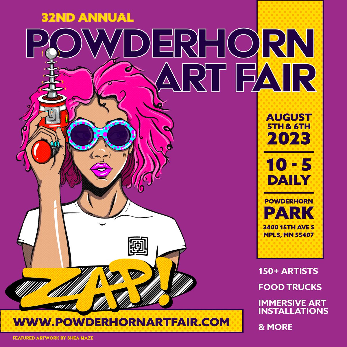The Powderhorn Art Fair is just 57 days away!  Head over to powderhornartfair.com to explore the artist directory, immersive art installations, family zone, and more.  Make plans to join us on August 5th &amp; 6th in Powderhorn Park from 10 AM to 5 PM each day ☀️
