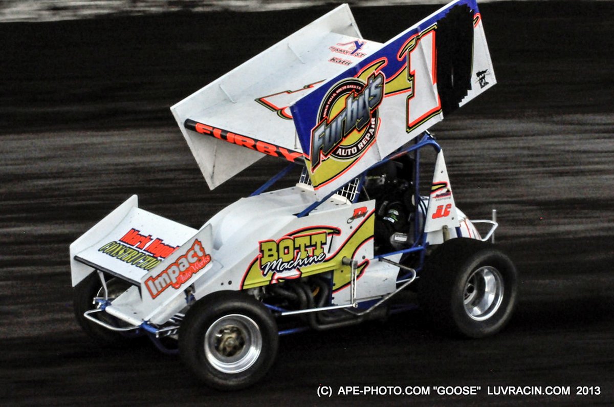 June 23, 2013 - Huset's Speedway - 360 Championship Sprints - Heat #1 - Justin Glaser #1 of Sioux Falls.
Casey Abbas #17v won the race, Justin Glaser #1 was second, third place went to Tomm Barber #75, Terry Chester #63 was fourth, and Bustin Beenken #21 was fifth (Goose photo)