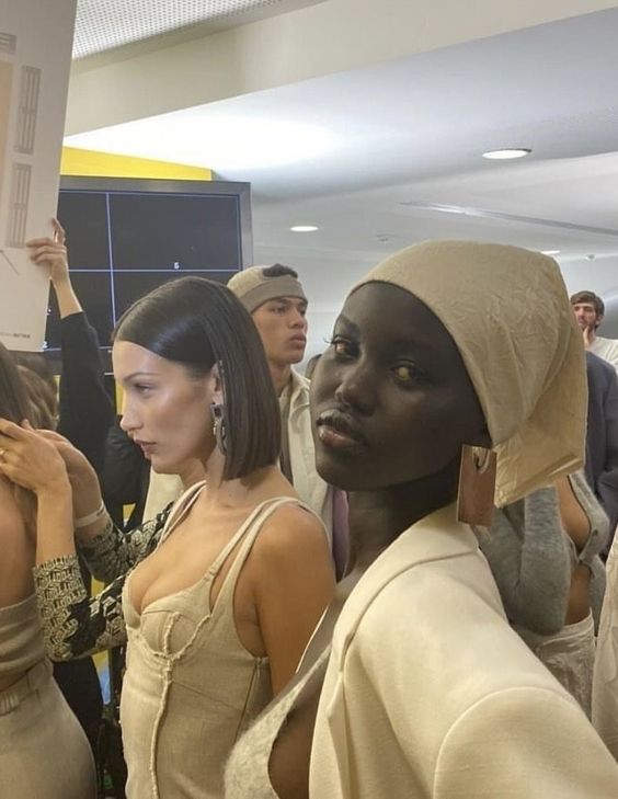 adut and bella backstage at jacquemus aw20